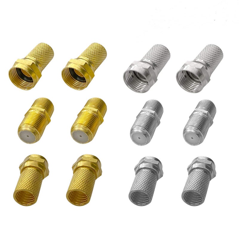 Young4us F Type Connector Kit for Coaxial Cable Extension/Repair, 8 Pcs RG6 Plug Connector and 4 Pcs Female Extended Connectors for Satellite TV Aerial Sky Virgin NTL Coaxial Cable, Pack of 12 - Image 1